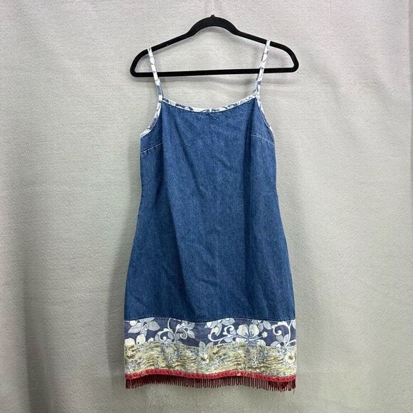 Vintage Y2K Jalate Denim Beaded Mini Sheath Dress Size 11 - Picture 1 of 10